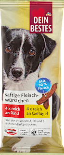 Hundeleckerli saftige Würstchen reich an Rind & Geflügel (8 Stück) Dein Bestes