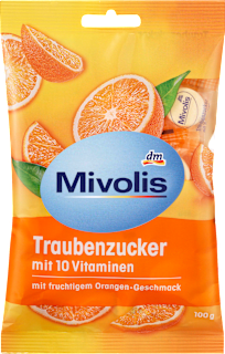 Cukier gronowy, cukierki o smaku pomarańczy Mivolis