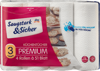 Küchenrolle Premium 3-lagig (4x51 Blatt) Saugstark&Sicher