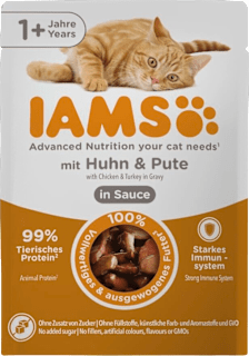 Nassfutter Katze mit Huhn & Pute in Sauce IAMS