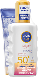 Sonnenspray sensitiv LSF 50+ & Sonnenmilch Kids LSF 50+ NIVEA SUN
