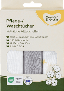 Pflege-/Waschtücher, 30 x 30 cm, weiß/taupe  Grünspecht