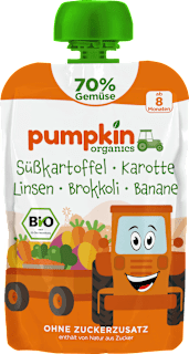 Quetschie Süßkartoffel, Karotte, Linsen, Brokkoli & Banane ab 8 Monaten pumpkin organics