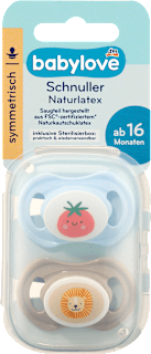 Schnuller Naturlatex symmetrisch, blau/taupe Gr. 3, ab 16 Monaten  babylove