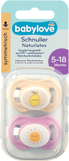 Schnuller Naturlatex, symmetrisch, beige/lila, Gr. 2, 5-18 Monate babylove