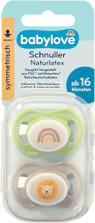 Schnuller Naturlatex symmetrisch, grün/taupe, Gr. 3, ab 16 Monaten babylove