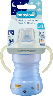 Trinklerntasse Tag & Nacht blau, ab 6. Monat, 260 ml babylove