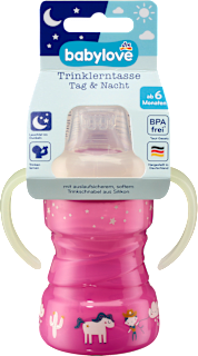 Trinklerntasse Tag & Nacht pink, ab 6. Monat, 260 ml babylove