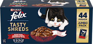 Tasty Shreds kapsičky pro kočky hovězí, kuře, kachna, krůta ve šťávě 44x80g Felix