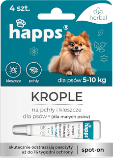 Krople na pchły i kleszcze dla małych psów 5 - 10kg, (4x1 ml) happs