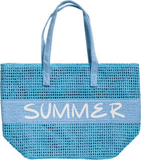 Velika torba za na plažo z napisom Summer v modri barvi Camomilla