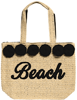 Velika torba za na plažo z napisom Beach v črni barvi Camomilla