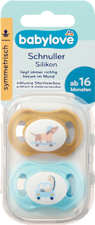 Schnuller Silikon symmetrisch ocker/türkis, Gr. 3, ab 16 Monaten babylove