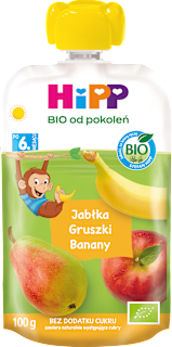 Mus Jabłka-Gruszki-Banany BIO, po 6. miesiącu  HiPP