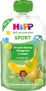Mus Gruszki-Banany-Winogrona z owsem BIO, po 1. roku SPORT HiPP