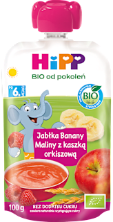 Mus Jabłka-Banany-Maliny z orkiszem BIO, po 6. miesiącu HiPP