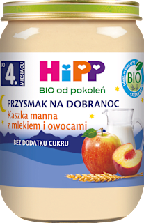 Kaszka manna z mlekiem i owocami, po 4 miesiącu  HiPP