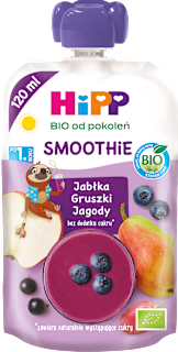 Smoothie Jabłka-Gruszki-Jagody BIO, po 1. roku HiPP