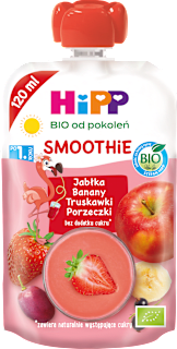Smoothie Jabłka-Banany-Truskawki-Porzeczki BIO, po 1. roku HiPP