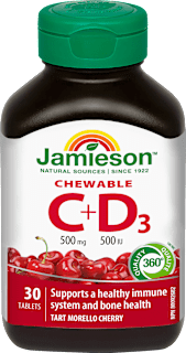 Cmúľacie tablety vitamín C + D3 Jamieson