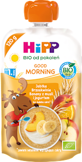 Mus jabłka - brzoskwinie - banany z musli i jogurtem BIO po 1. roku życia Good Morning HiPP