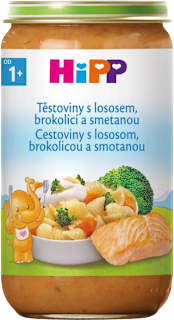 příkrm Těstoviny s lososem, brokolicí a smetanou HiPP