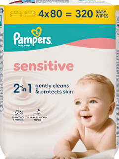 Nedves törlőkendő, Sensitive, 4x80 db Pampers