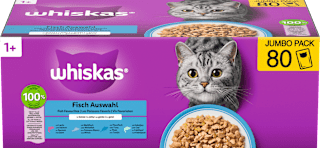 Nassfutter Katze Fisch Auswahl in Gelee, Jumbopack (80x85 g) Whiskas