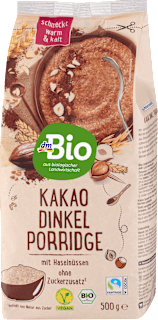 Porridge, Kakao Dinkel mit Haselnüssen dmBio