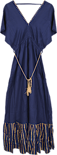 Duga haljina s pojasom – plava, vel. L – XL HOOT