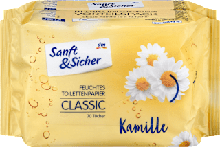 Feuchtes Toilettenpapier Classic Kamille (2x70 Stück) Sanft&Sicher