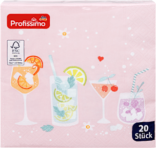 Servietten mit Cocktail-Motiv, 33 × 33 cm Profissimo