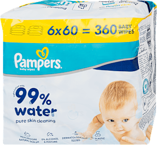 Nedves törlőkendő 99% vízzel, 6x60 db Pampers baby-dry