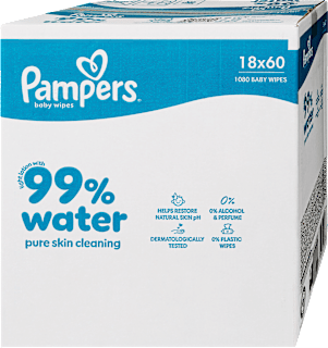 Nedves törlőkendő 99% vízzel, 18x60 db Pampers baby-dry