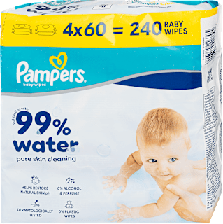 Nedves törlőkendő 99% vízzel, 4x60 db Pampers
