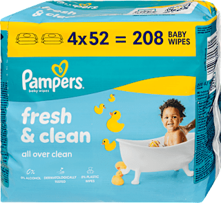 Nedves törlőkendő Fresh and Clean, 4x52 db Pampers baby-dry