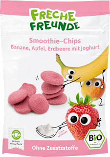 Kindersnack Smoothie-Chips Banane Apfel Erdbeere mit Joghurt, ab 3 Jahren Freche Freunde
