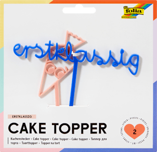 Cake Topper-Set aus Acryl, erstklassig/Schultüte, blau/peach (4x14,6x18,6 cm) folia