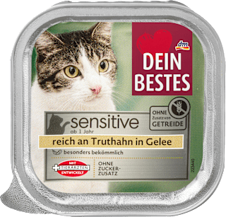 Храна за котки Sensitive, богата на пуйка в желе DEIN BESTES