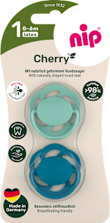 Schnuller Cherry türkis/blau Gr. 1, 0-6 Monate Nip