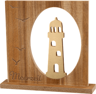 Holzaufsteller Leuchturm mit Spruch, natur/gold Dekorieren & Einrichten