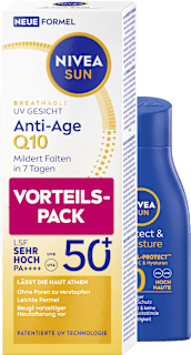  Sonnenschutz-Set Gesichtssonnencreme Anti-Age Q10 LSF 50+ und Protect & Moisture Sonnenmilch NIVEA SUN