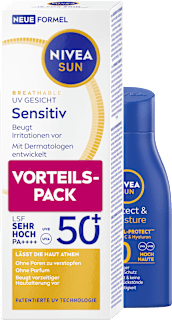 Sonnenschutz-Set Geichtssonnnencreme sensitiv LSF 50+ und Protect & Moisture Sonnenmilch LSF 30 NIVEA SUN