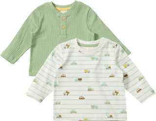 Langarmshirts mit Auto-Muster, grün + weiß, Gr. 86 ALANA