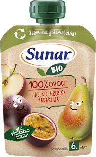 BIO příkrm v sáčku Jablko, hruška, marakuja Sunar
