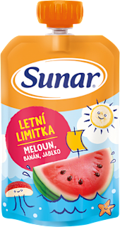 příkrm v sáčku Jablko, banán, vodní meloun Sunar