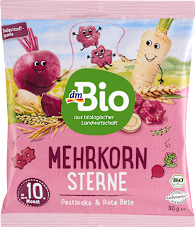 Gustare pentru bebeluși „Steluțe multicereale cu păstârnac și sfeclă roșie”, începând cu luna a 10-a dmBio