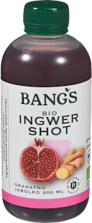 Bio ingverjev shot z granatnim jabolkom BANGS