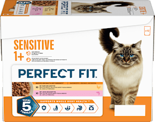 Nassfutter Katze mit Huhn & Lachs, sensitiv Multipack (12x85 g) PERFECT FIT