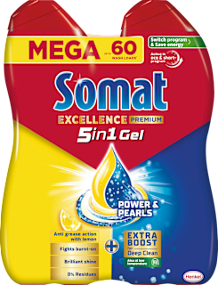 Detergent za strojno pomivanje posode Excellence Premium, MEGA, 2 x 540 ml Somat